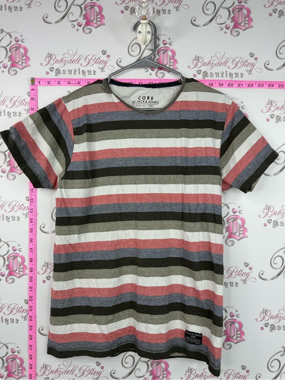 Jack and Jones Core Striped Short Sleeve Tee in red, White, Gray, Green